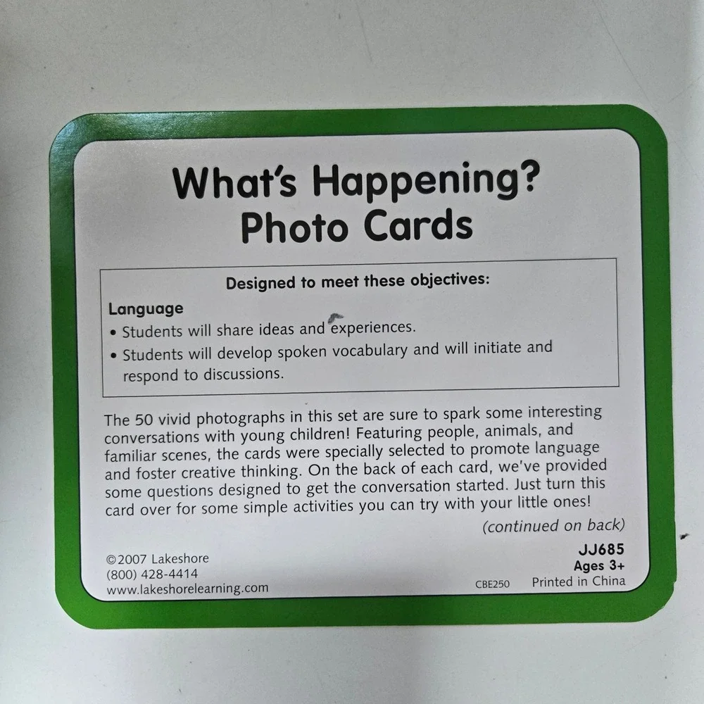 Lakeshore What's Happening? Photo Cards Kids Educational Discussion Prompts Tin
